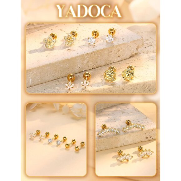 Budget 14-Pair Stainless Steel Hypoallergenic Stud Earrings Set in Gold Silver R - Picture 2 of 7